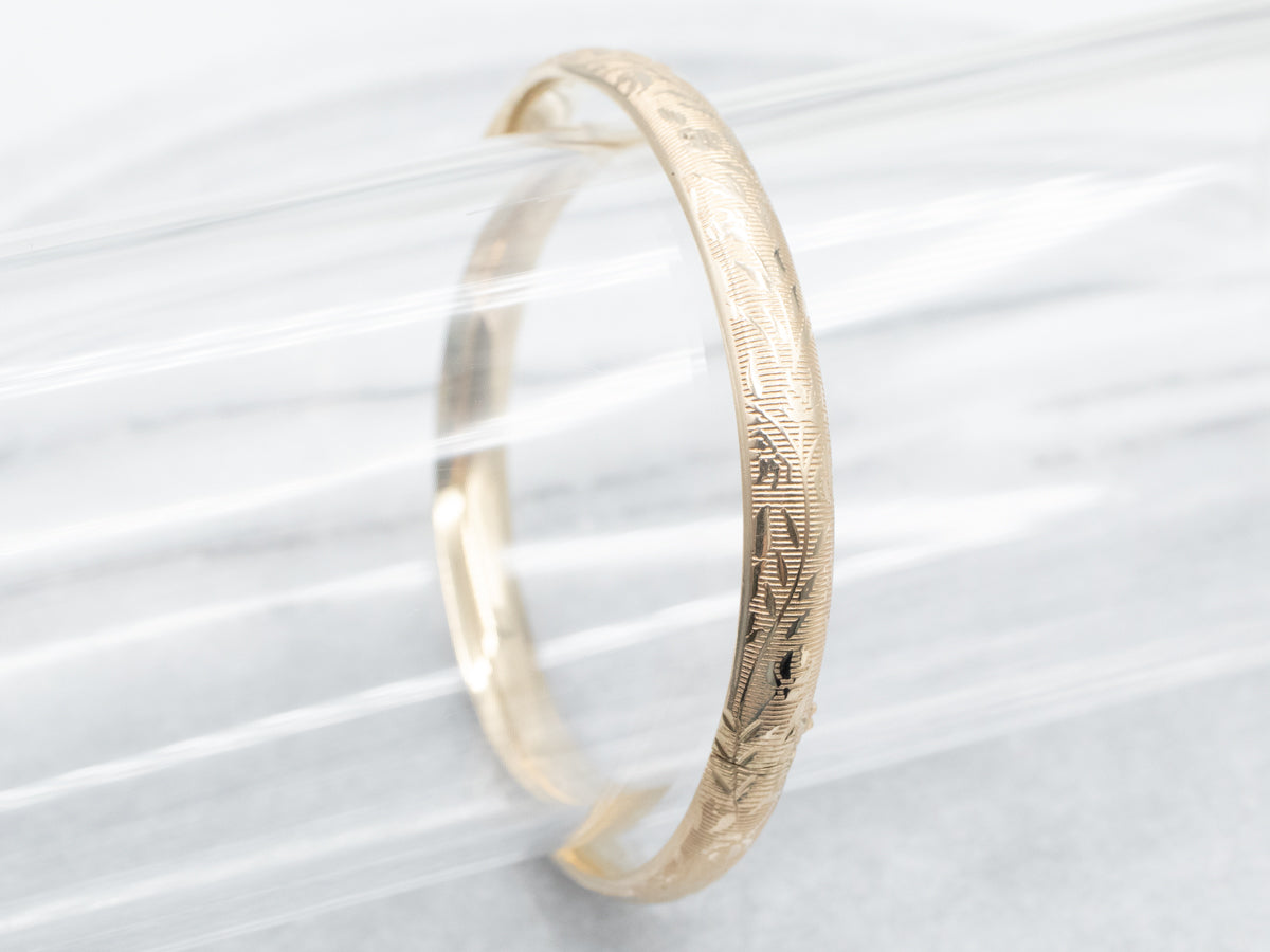 Engraved Gold Hinged Bangle Bracelet