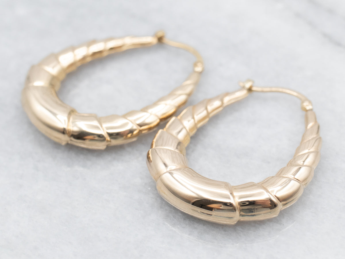 Vintage Gold Ribbed Hoop Earrings