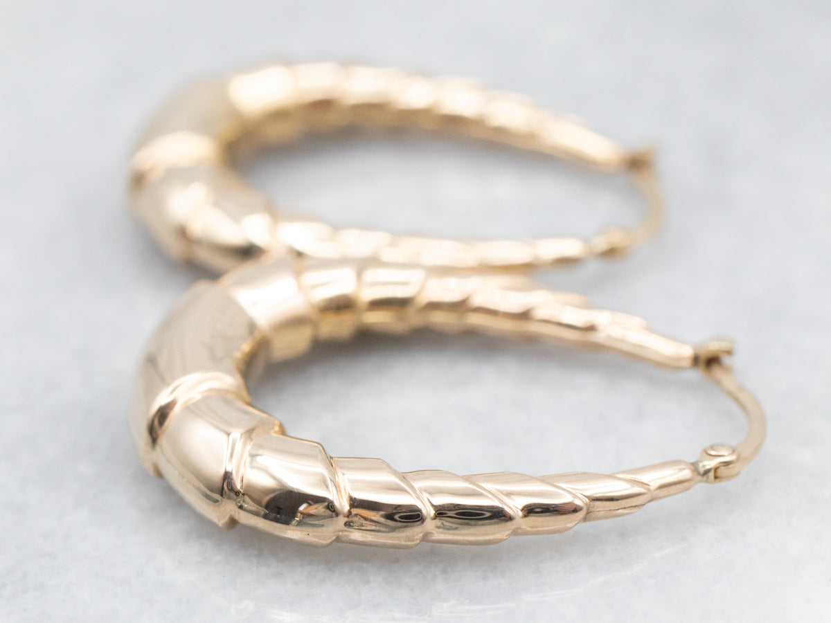 Vintage Gold Ribbed Hoop Earrings
