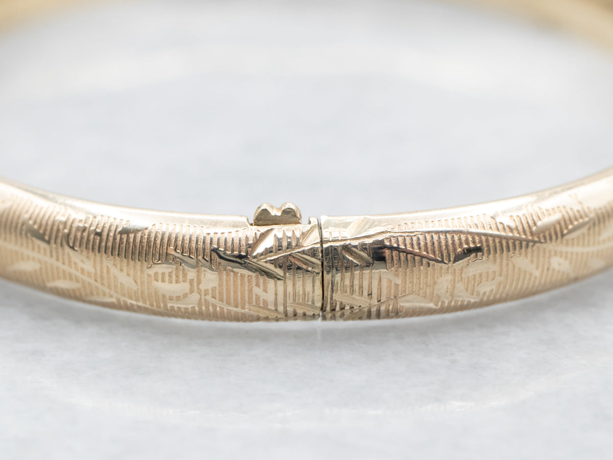 Engraved Gold Hinged Bangle Bracelet