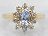 Yellow Gold Blue Sapphire Diamond Halo Engagement Ring