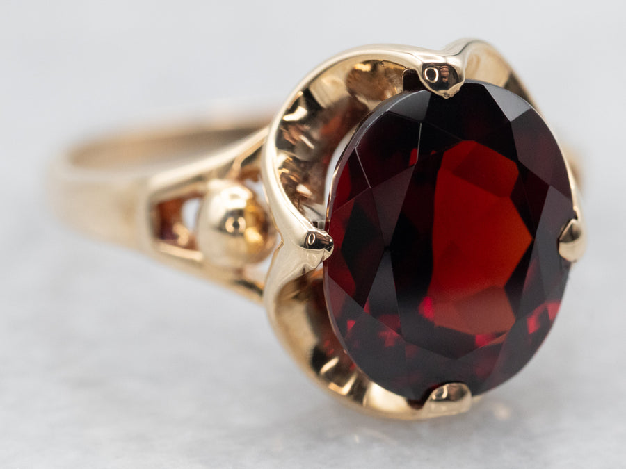 Yellow Gold Pyrope Garnet Solitaire Cocktail Ring