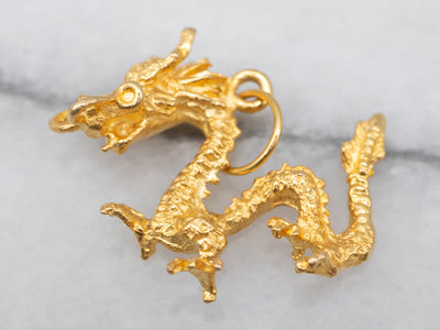 Vintage Scrolling Gold Chinese Dragon Charm