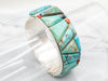 Sterling Silver Turquoise and Coral Petroglyph Bracelet