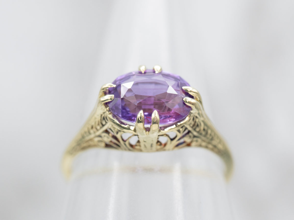 Antique Purple Sapphire Solitaire Engagement Ring