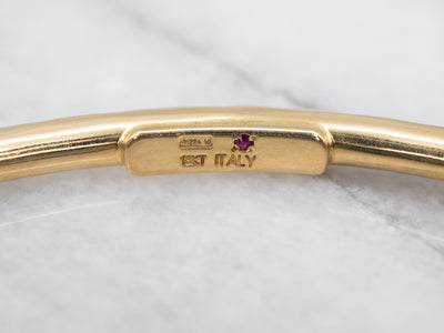 Italian Gold Textured Bangle Bracelet with Hidden Ruby Gemstone