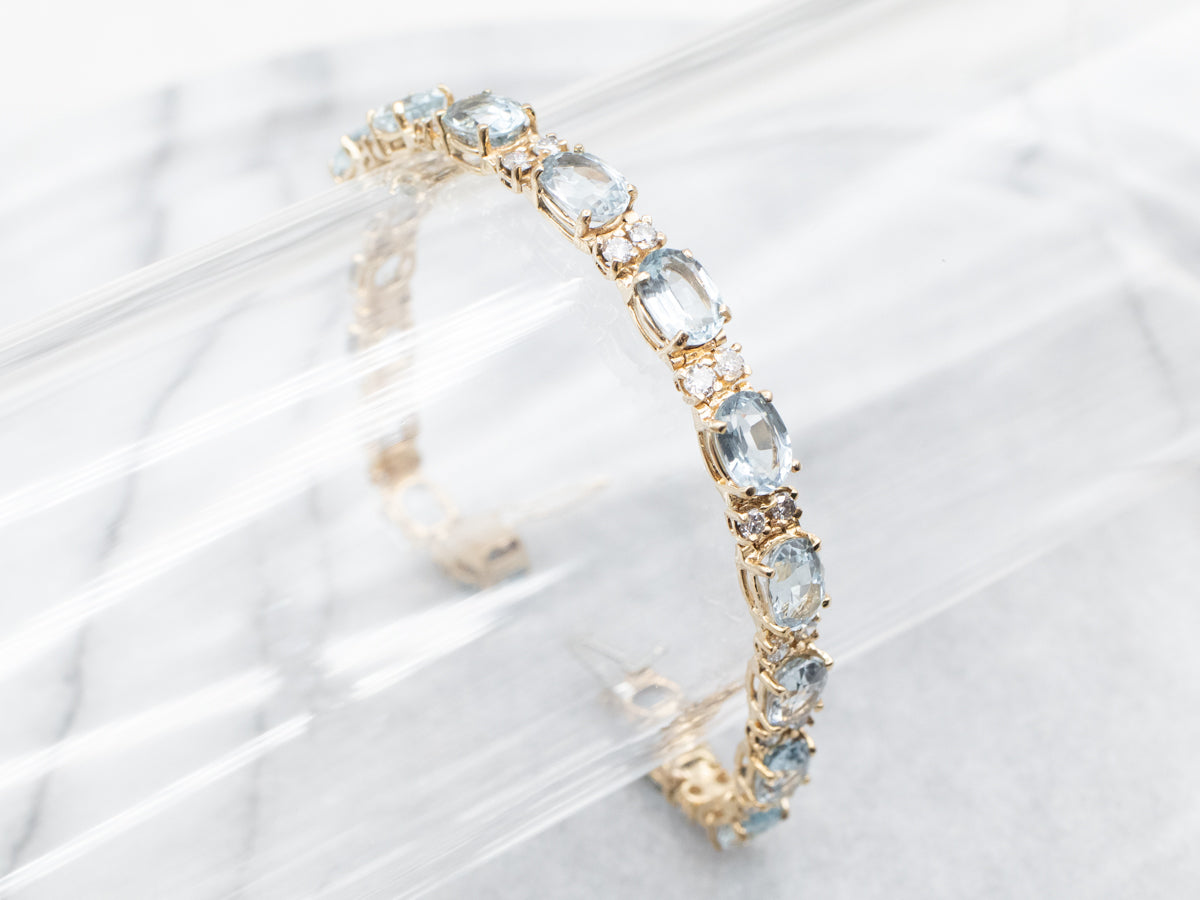 Blue Topaz and Diamond Tennis Bracelet