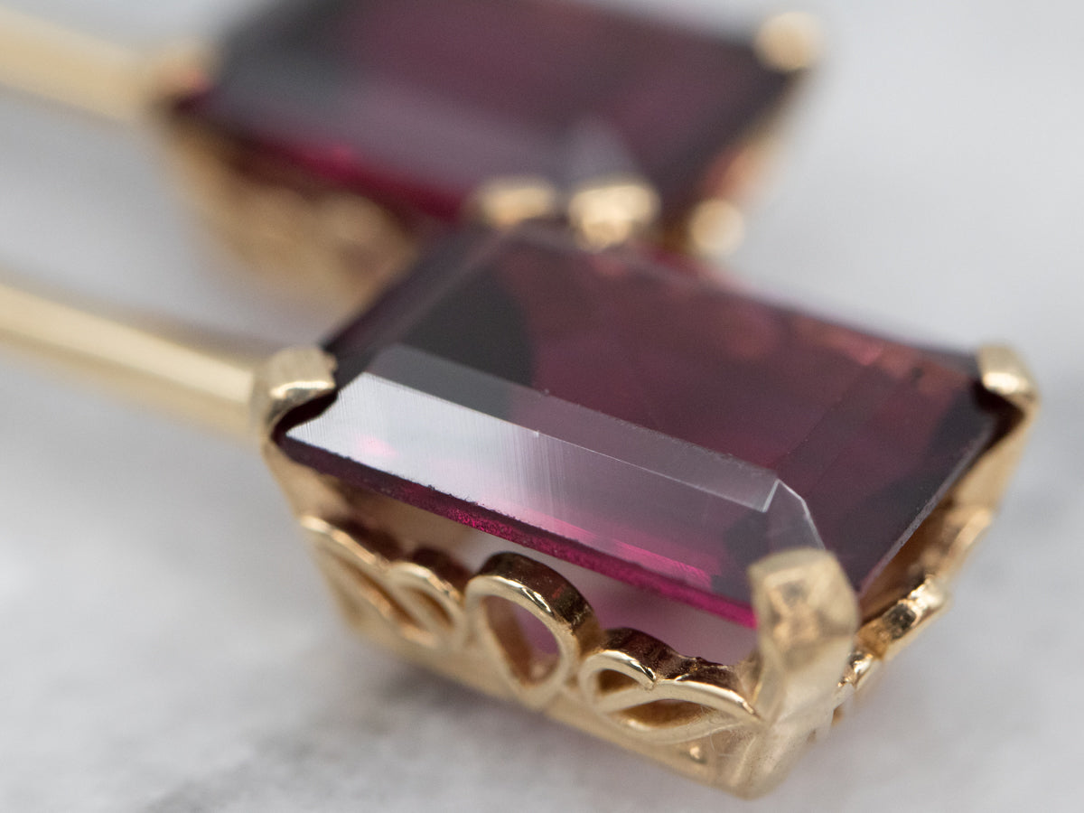 Elegant Yellow Gold Garnet Solitaire Drop Earrings