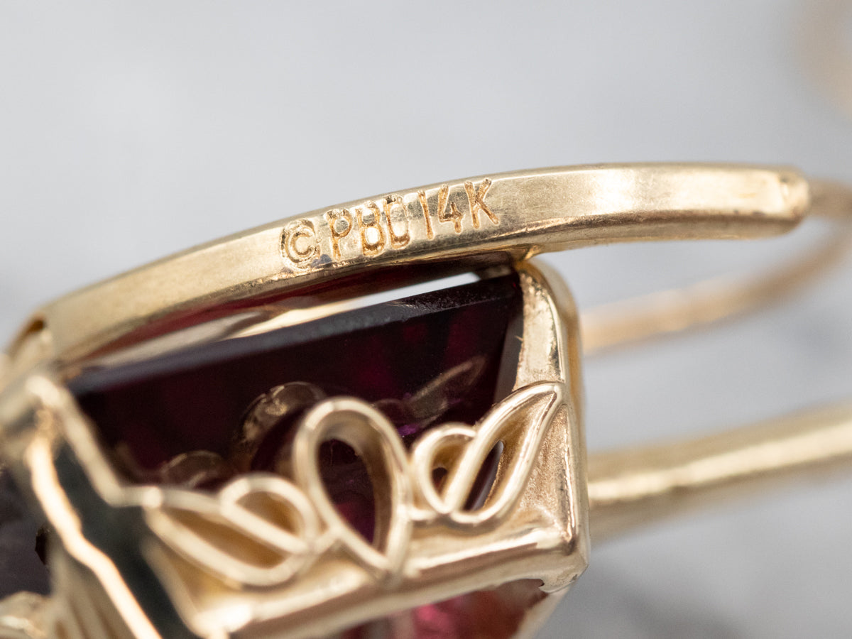 Elegant Yellow Gold Garnet Solitaire Drop Earrings