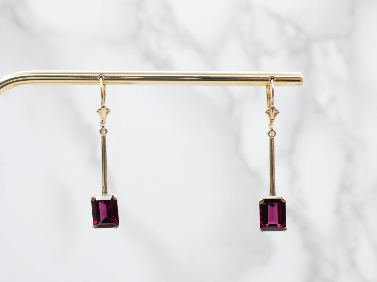 Elegant Yellow Gold Garnet Solitaire Drop Earrings