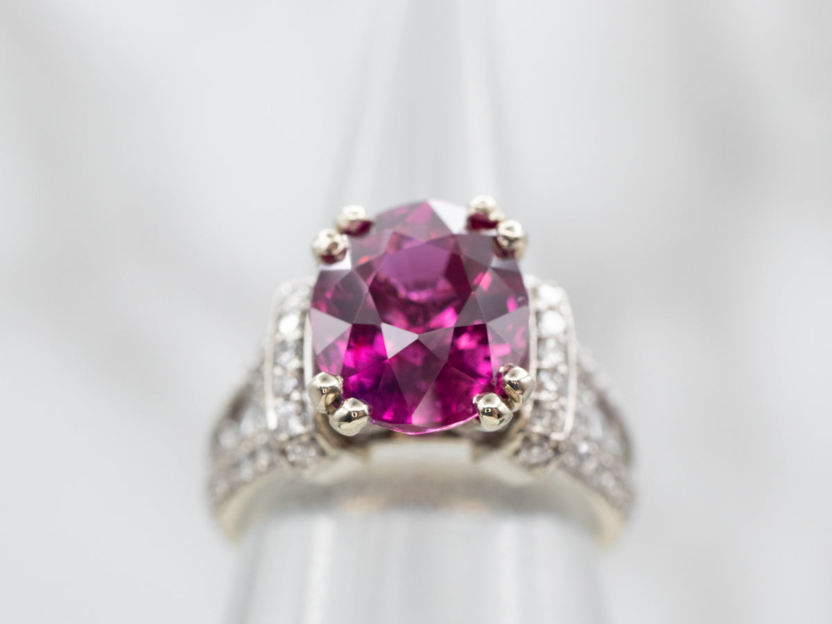 Modern Gold Pink Sapphire Engagement Ring with Diamond Accents