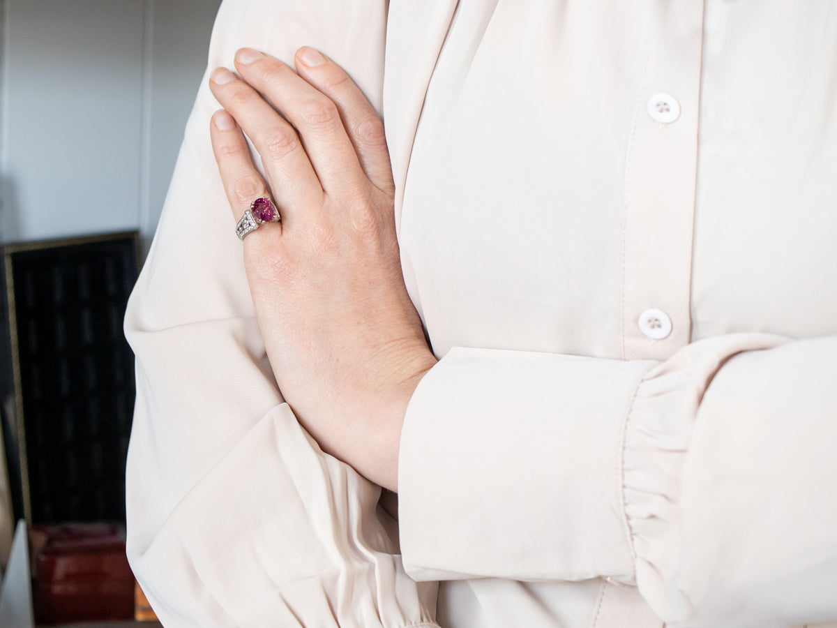 Modern Gold Pink Sapphire Engagement Ring with Diamond Accents