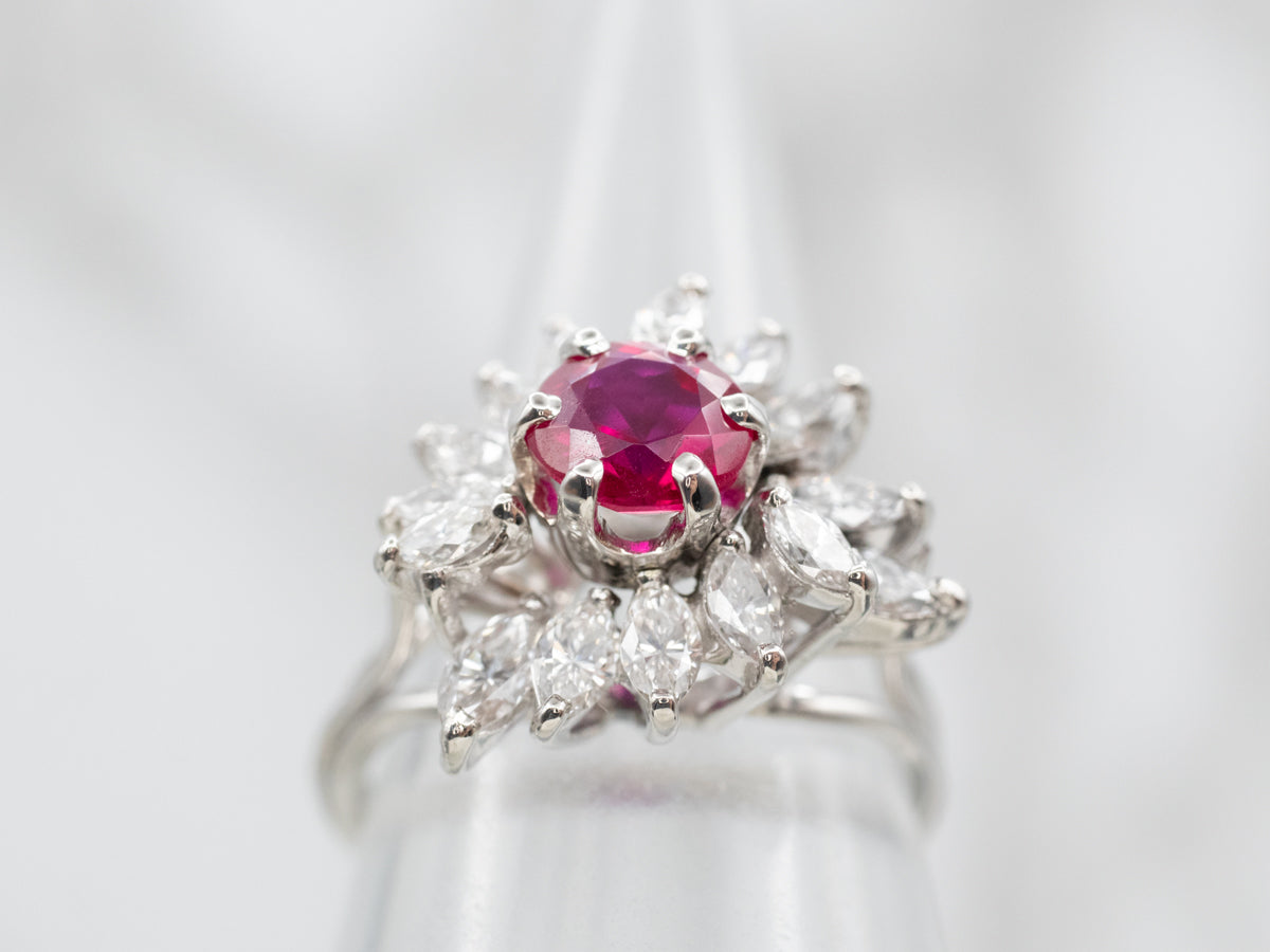 Incredible White Gold GASL Certified Sapphire Ring with a Halo of Diamond Accents