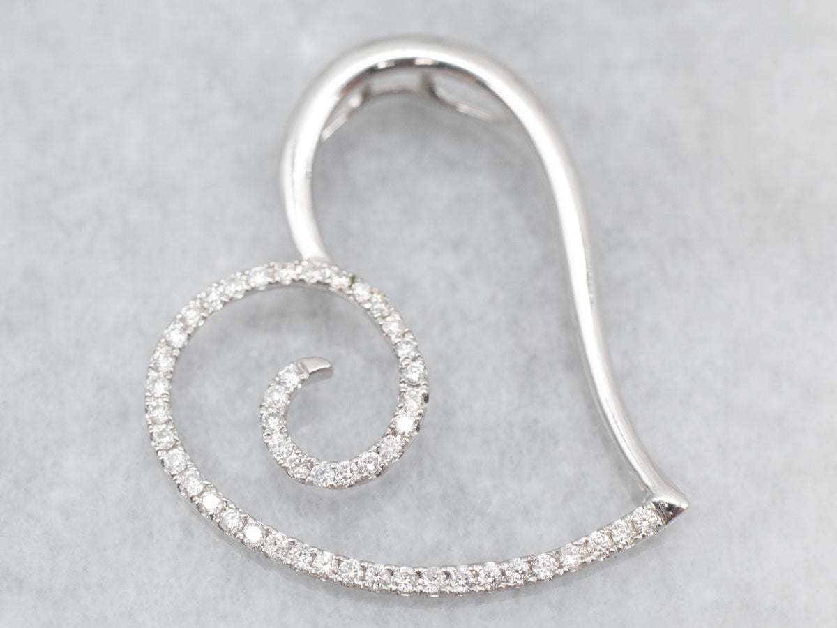 Swirling Modern Gold and Diamond Heart Pendant