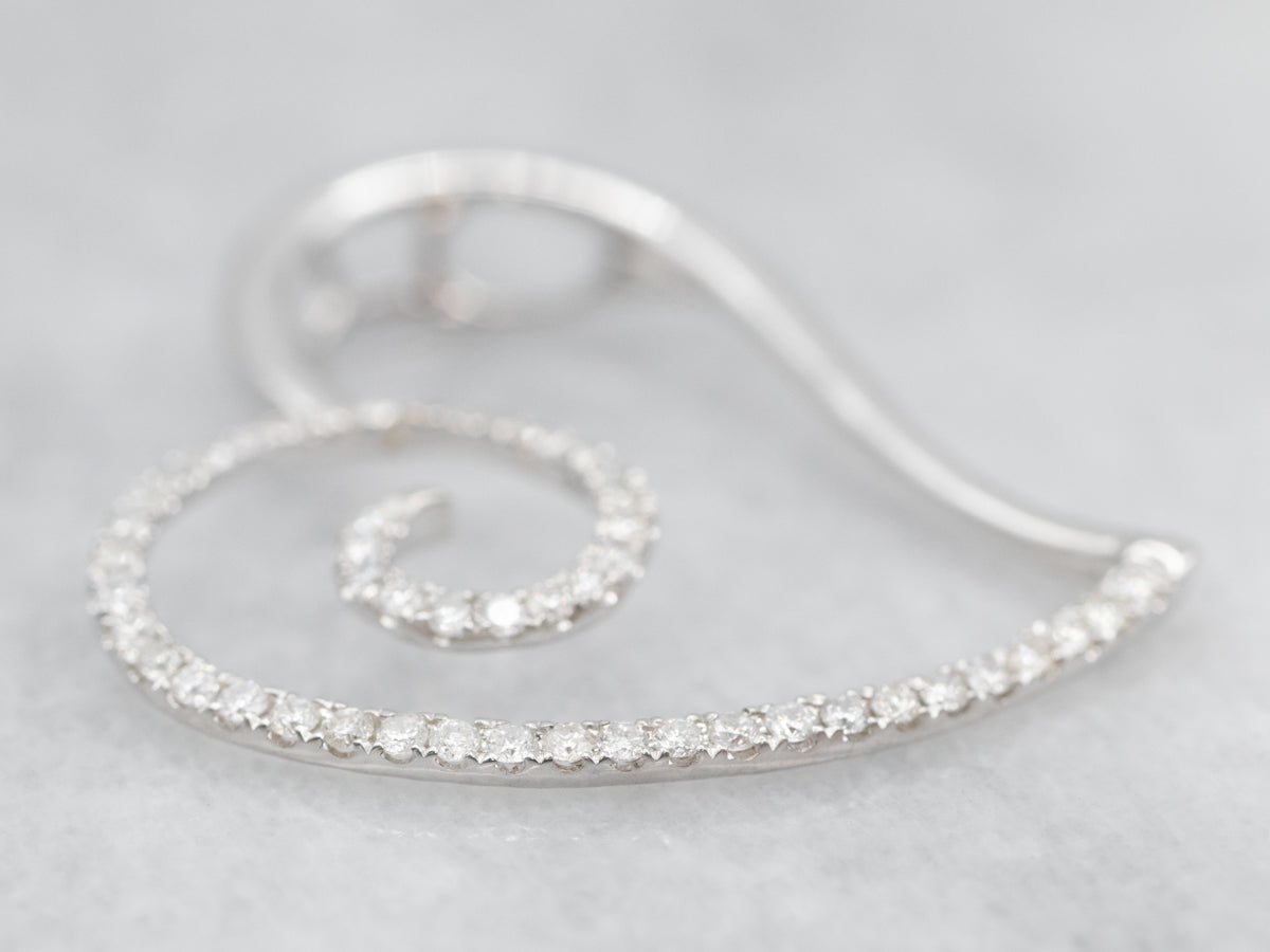 Swirling Modern Gold and Diamond Heart Pendant