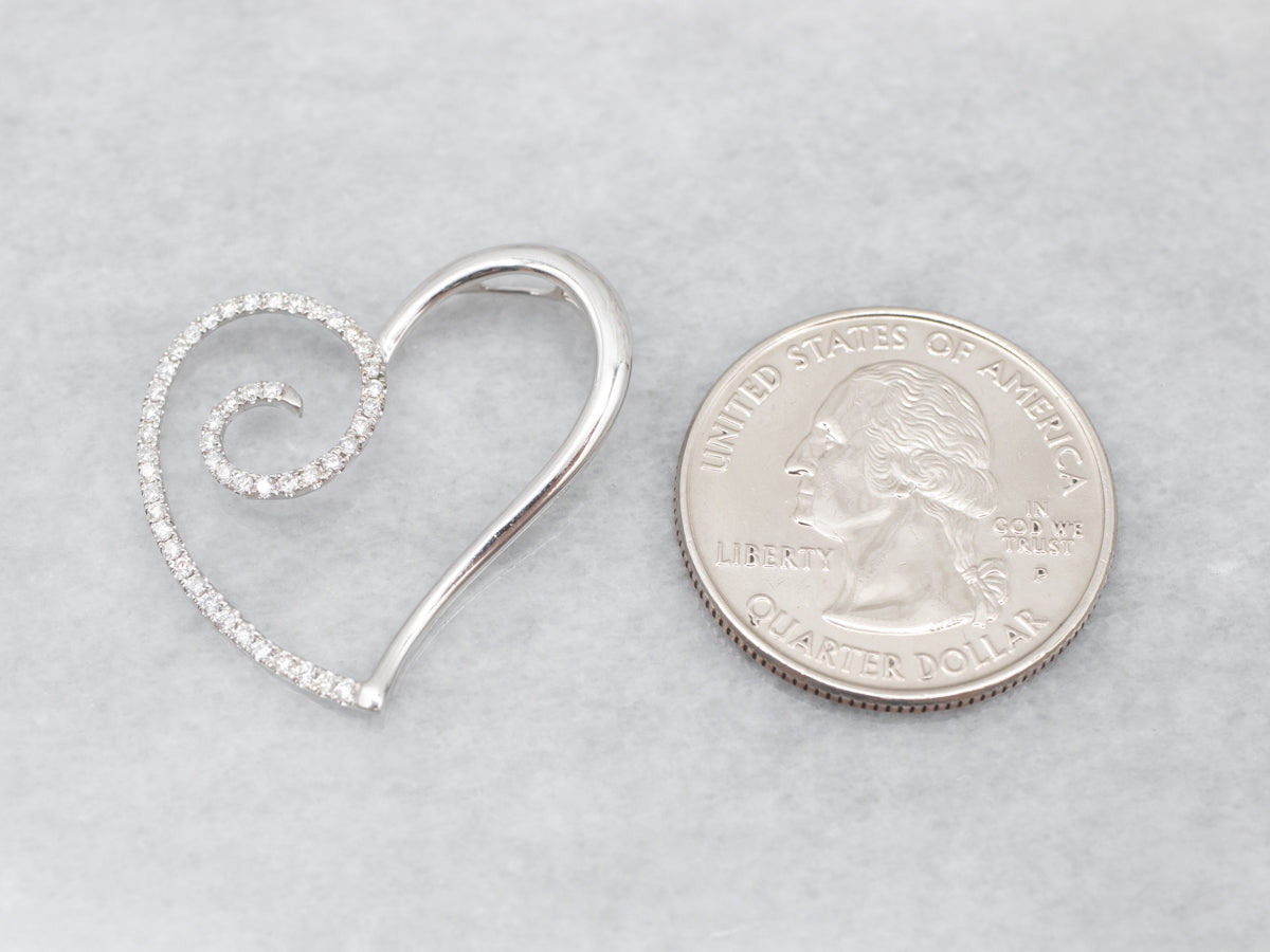 Swirling Modern Gold and Diamond Heart Pendant