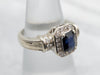 Modern Sapphire and Diamond Halo Engagement Ring