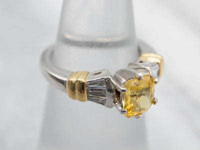 Bright Canary Yellow Sapphire Modern Engagement Ring with Diamond Accents