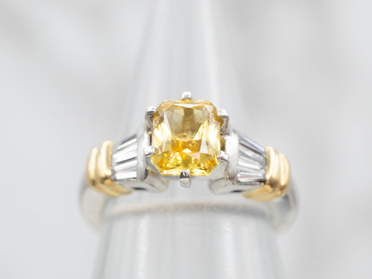Bright Canary Yellow Sapphire Modern Engagement Ring with Diamond Accents