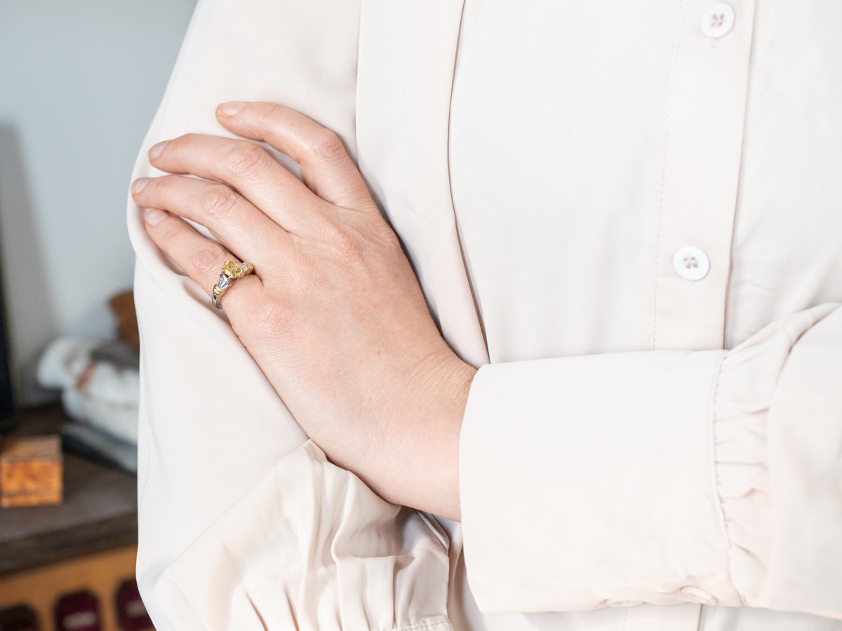 Bright Canary Yellow Sapphire Modern Engagement Ring with Diamond Accents