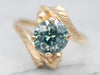 Stylish Gold Blue Zircon Solitaire Bypass Ring
