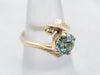 Stylish Gold Blue Zircon Solitaire Bypass Ring