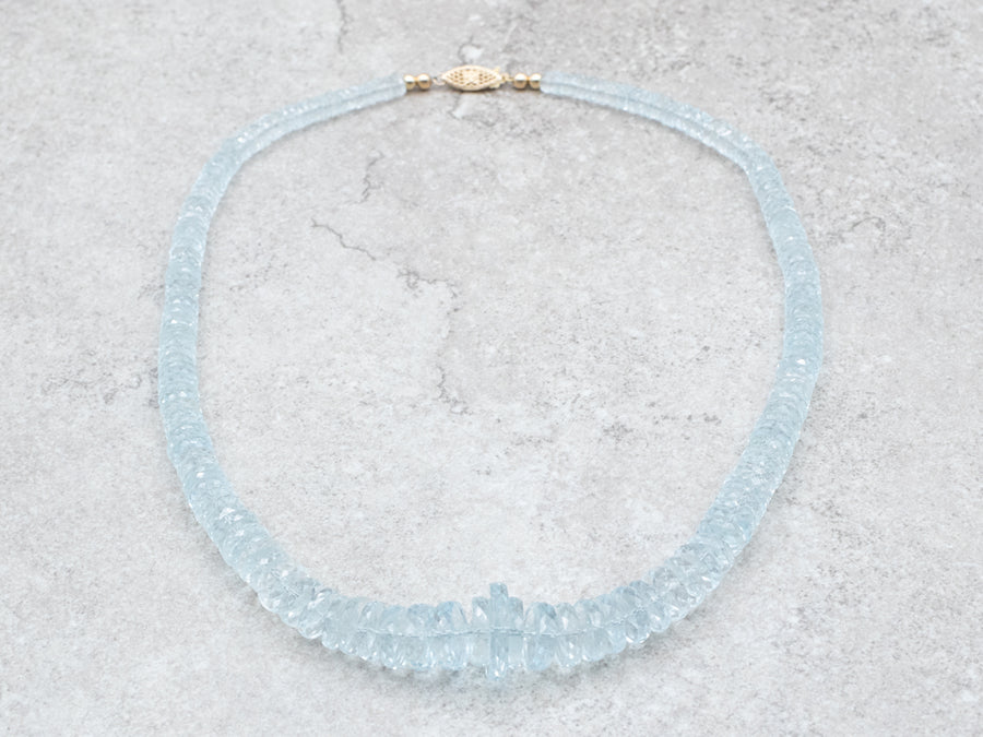 Gold Fill Graduated Aquamarine Beaded Necklace