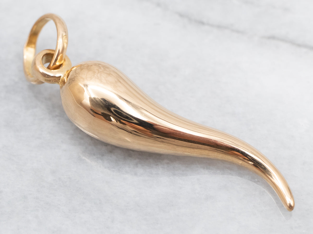 Olive & Chain 14k Yellow Gold Cornicello Italian Horn Charm Necklace 35mm  for Men & Women - Walmart.com