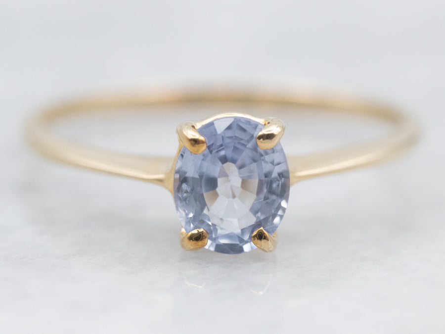 Yellow Gold Pale Blue Sapphire Solitaire Engagement Ring