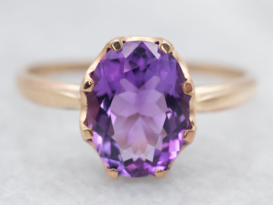 Two Tone Amethyst Solitaire Cocktail Ring