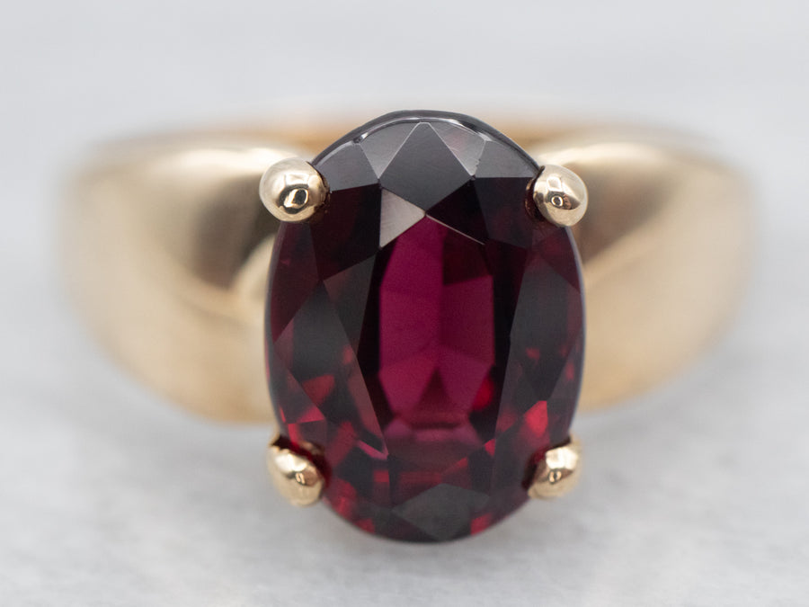 Yellow Gold Garnet Solitaire Cocktail Ring