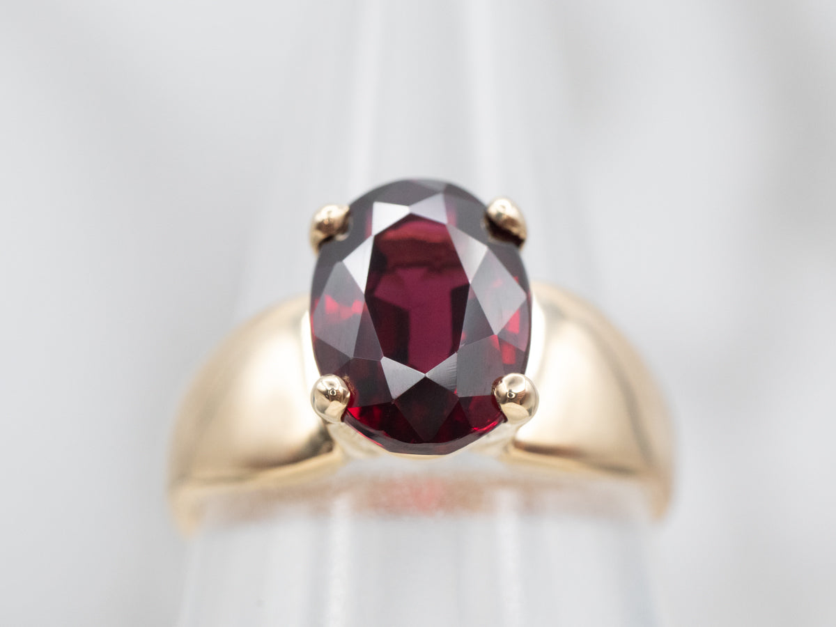 Yellow Gold Garnet Solitaire Cocktail Ring