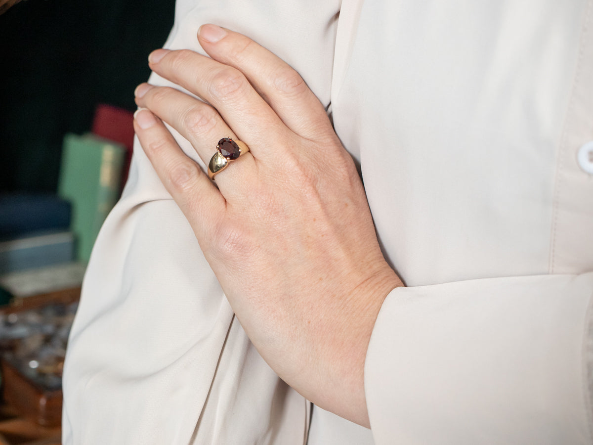 Yellow Gold Garnet Solitaire Cocktail Ring