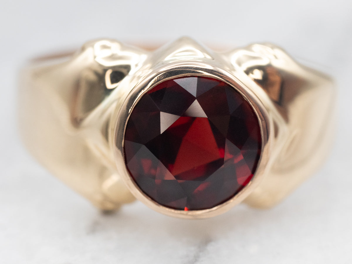 Yellow Gold Bezel Set Garnet Solitaire Cocktail Ring