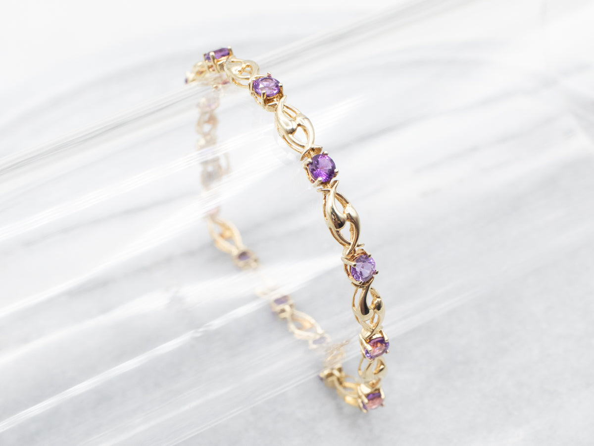 Yellow Gold Amethyst Infinity Link Tennis Bracelet