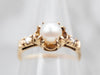 Yellow Gold Pearl Ring with Diamond Accents