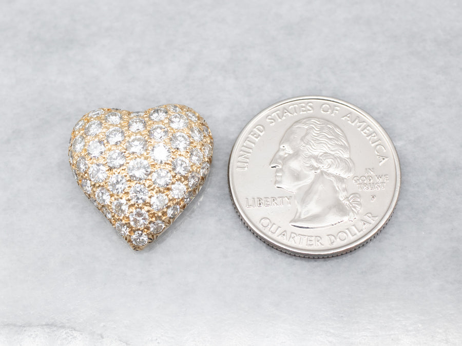 Yellow Gold Diamond Encrusted Textured Heart Pendant