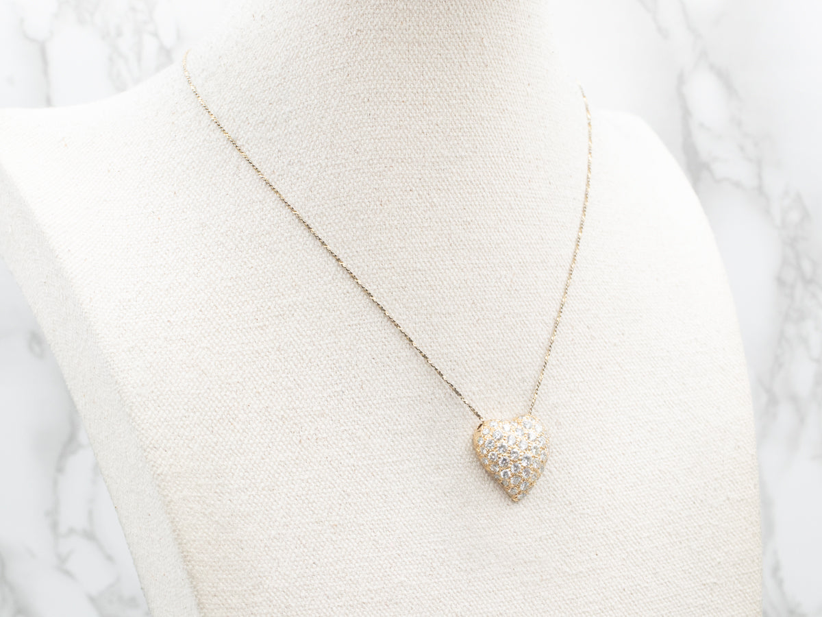 Yellow Gold Diamond Encrusted Textured Heart Pendant