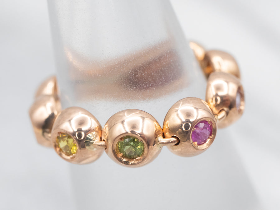 Rose Gold Multi Colored Sapphire Dome Ring