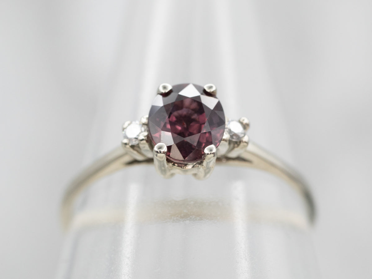 White Gold Pink Sapphire Engagement Ring with Diamond Accents