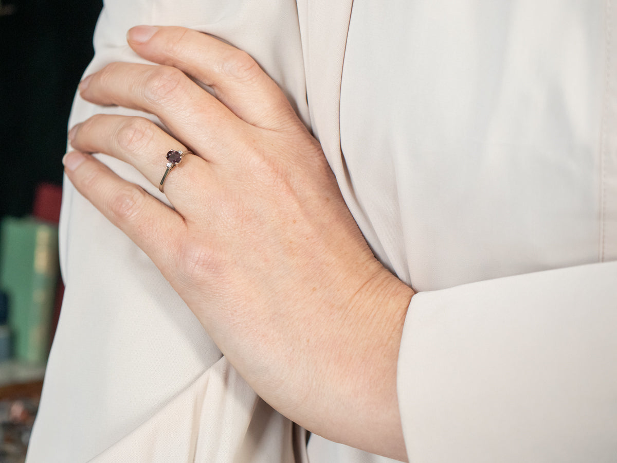 White Gold Pink Sapphire Engagement Ring with Diamond Accents