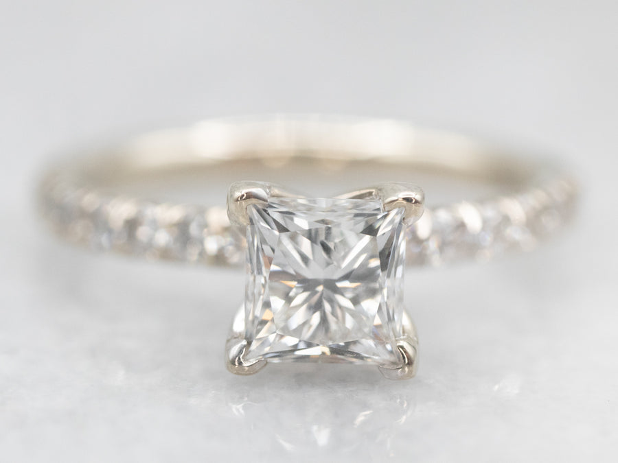 Modern Princess Cut Diamond Engagement Ring with Diamond Accents
