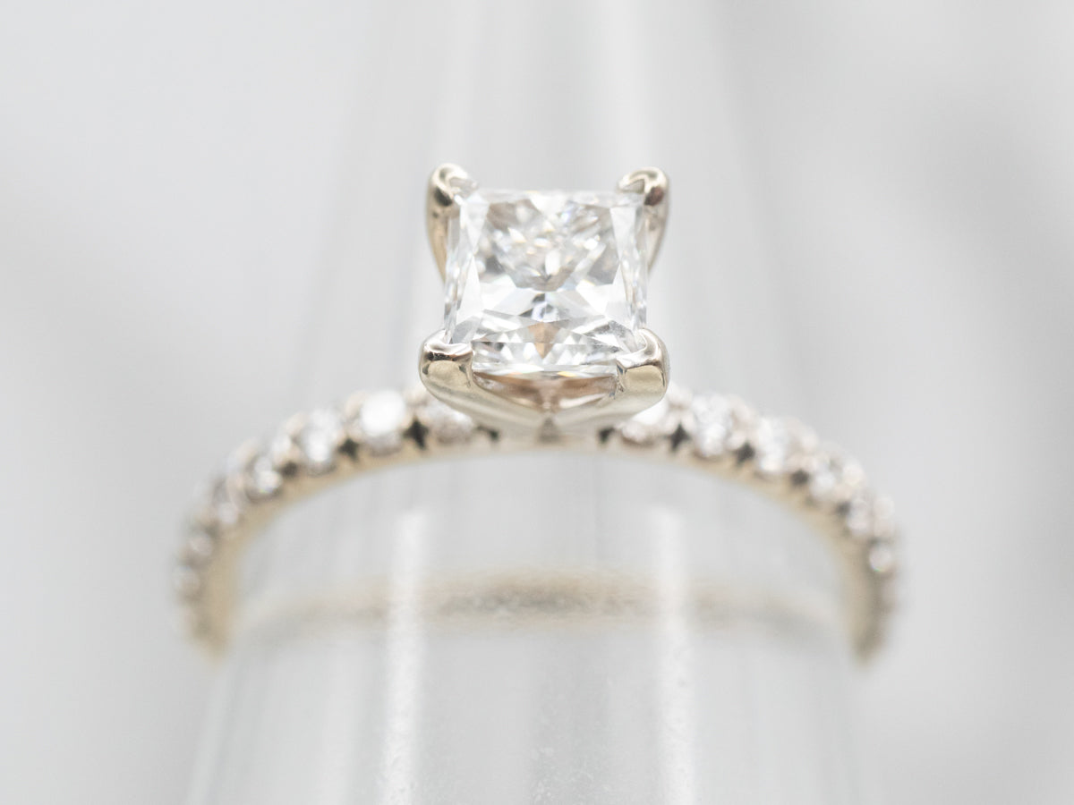 Modern Princess Cut Diamond Engagement Ring with Diamond Accents