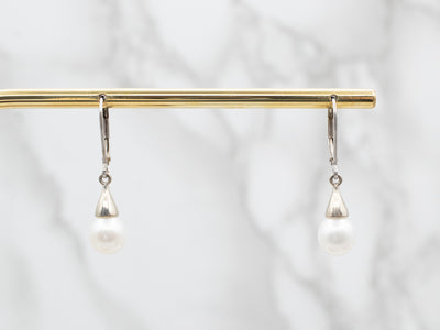 Stylish White Gold Pearl Drop Earrings