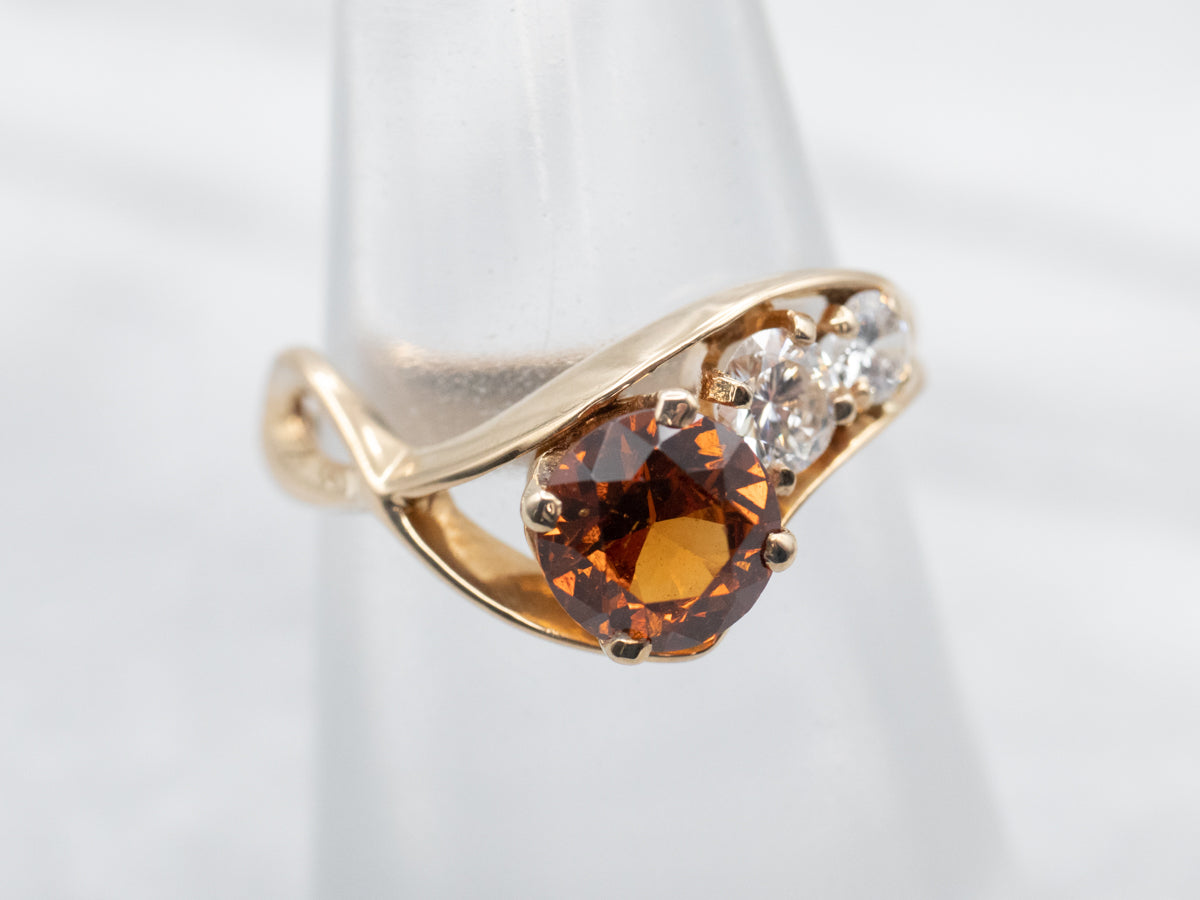 Yellow Gold Hessonite Garnet and Diamond Bypass Ring