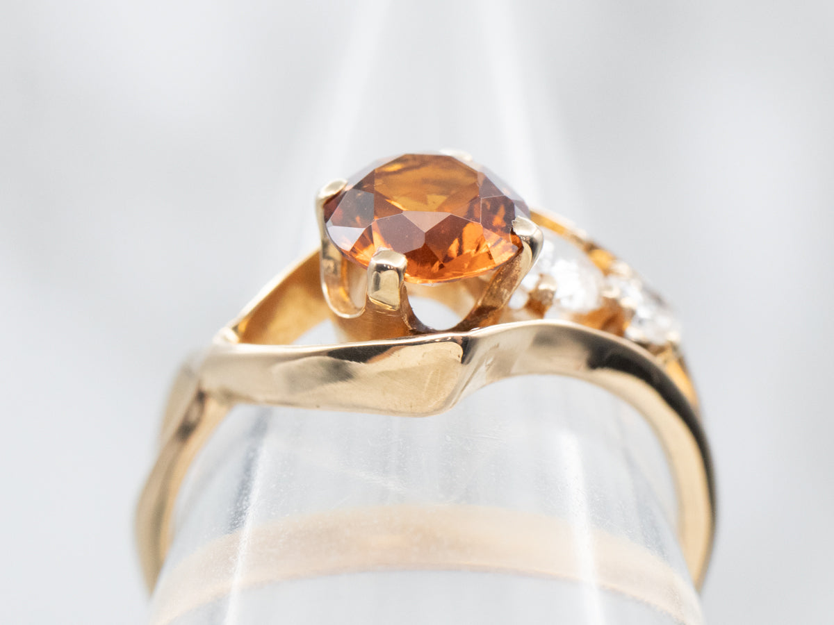 Yellow Gold Hessonite Garnet and Diamond Bypass Ring
