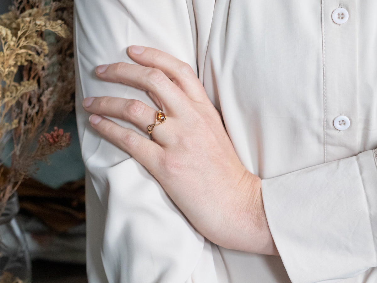 Yellow Gold Hessonite Garnet and Diamond Bypass Ring