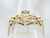 Yellow Gold Bezel Set East to West Garnet Ring with Diamond Accents