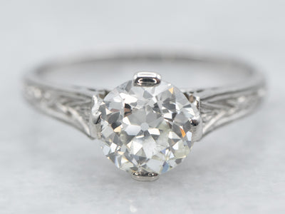 Platinum Old Mine Cut Diamond Solitaire Engagement Ring