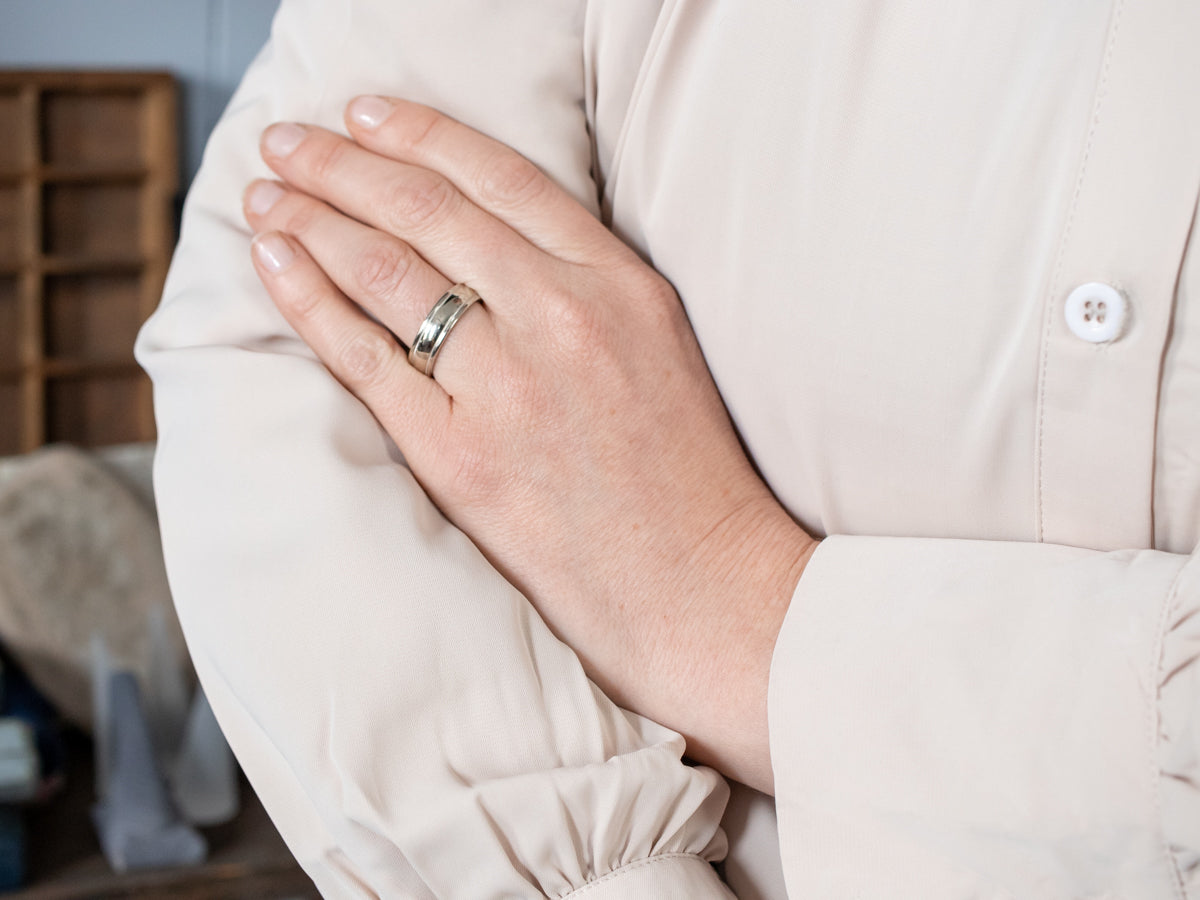 Vintage White Gold Milgrain Edge Wedding Band